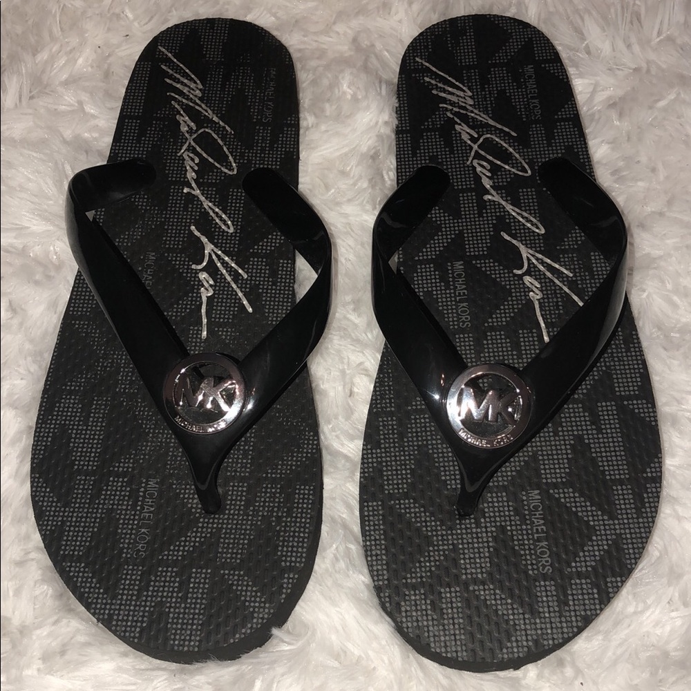Black Micheal Kors Flip Flops